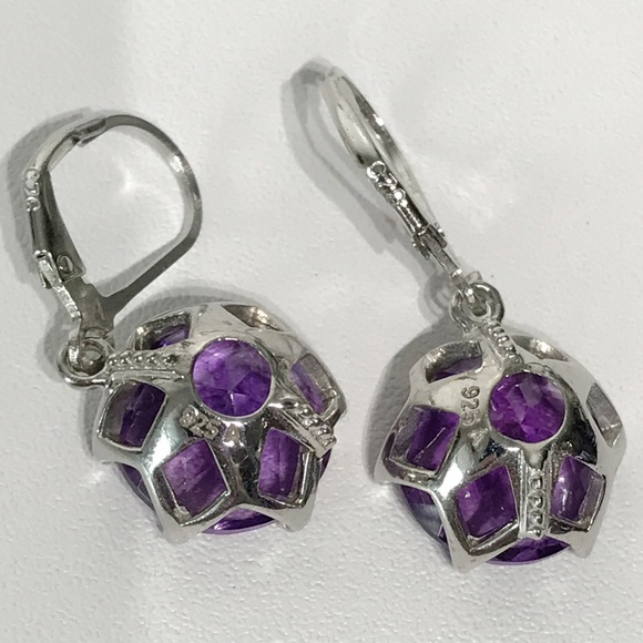 Artist Signed A 12mm Amethyst Round Cut 925 Sterling Silver Drop Earrings - Picture 17 of 17
